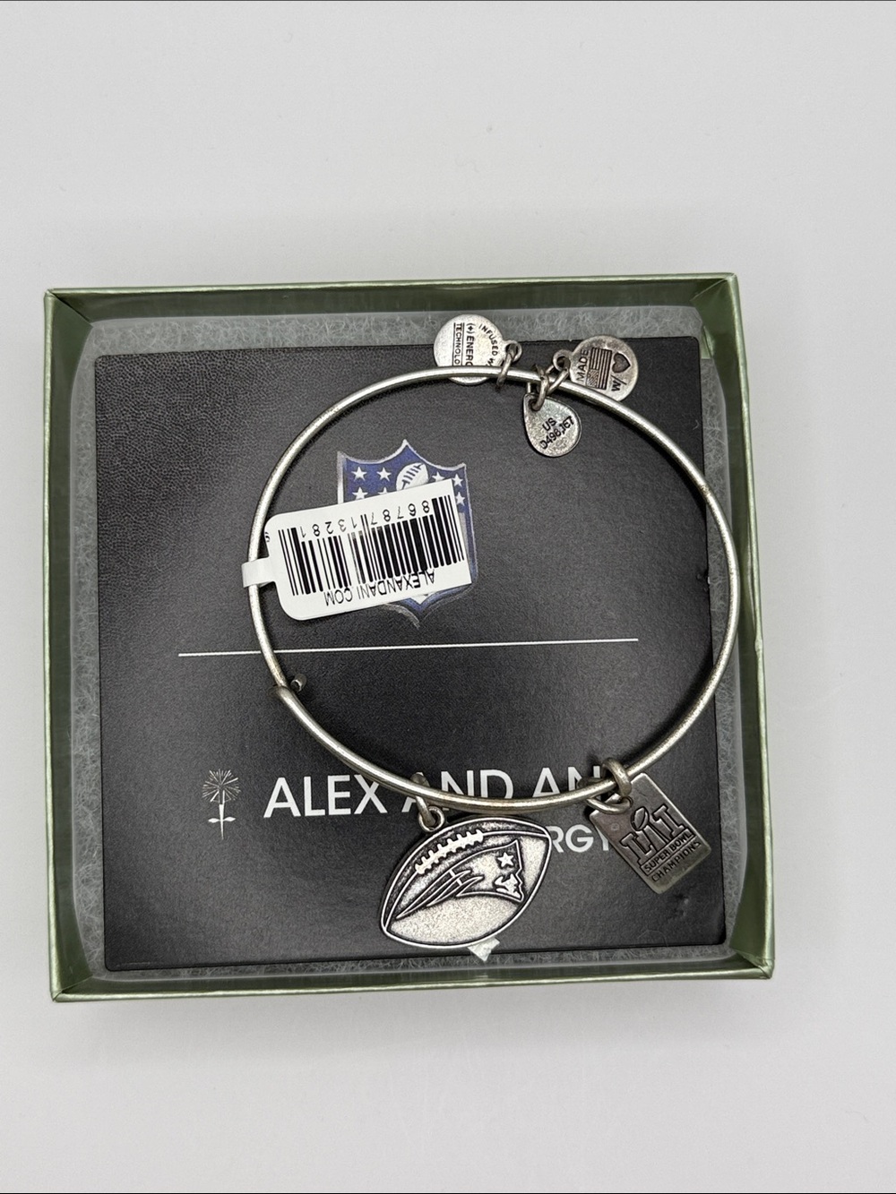 Alex and Ani Silver-tone Patriots Helmet & Super Bowl Charm Bangle
